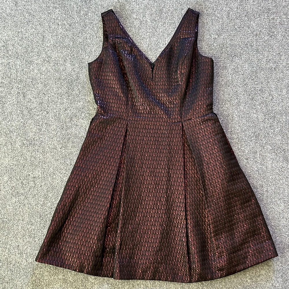 Ali Ro‎ Dress Womens 8 Red Jacquard Fit Flare Sleeveless V Neck Party Cocktail